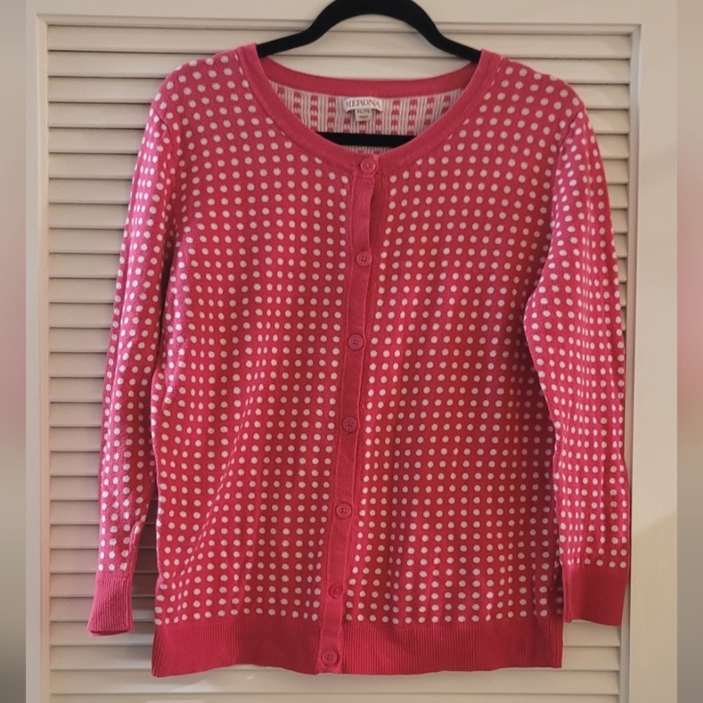 Merona - Pink & White 100% Cotton Polka-Dot Cardigan Sweater
